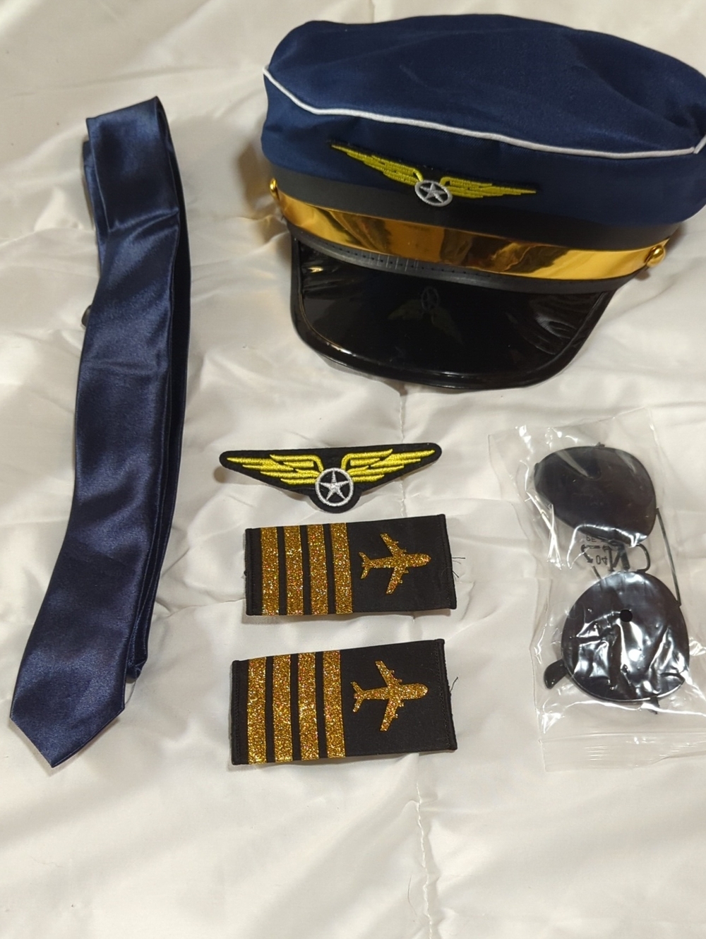 Pilot Costume Hat and Accessory Set - Navy Blue with Gold Trim